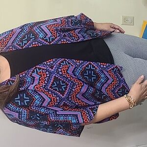 EXPRESS Women's Open Front Purple Black Short Sleeve Kimono -‎ One Size